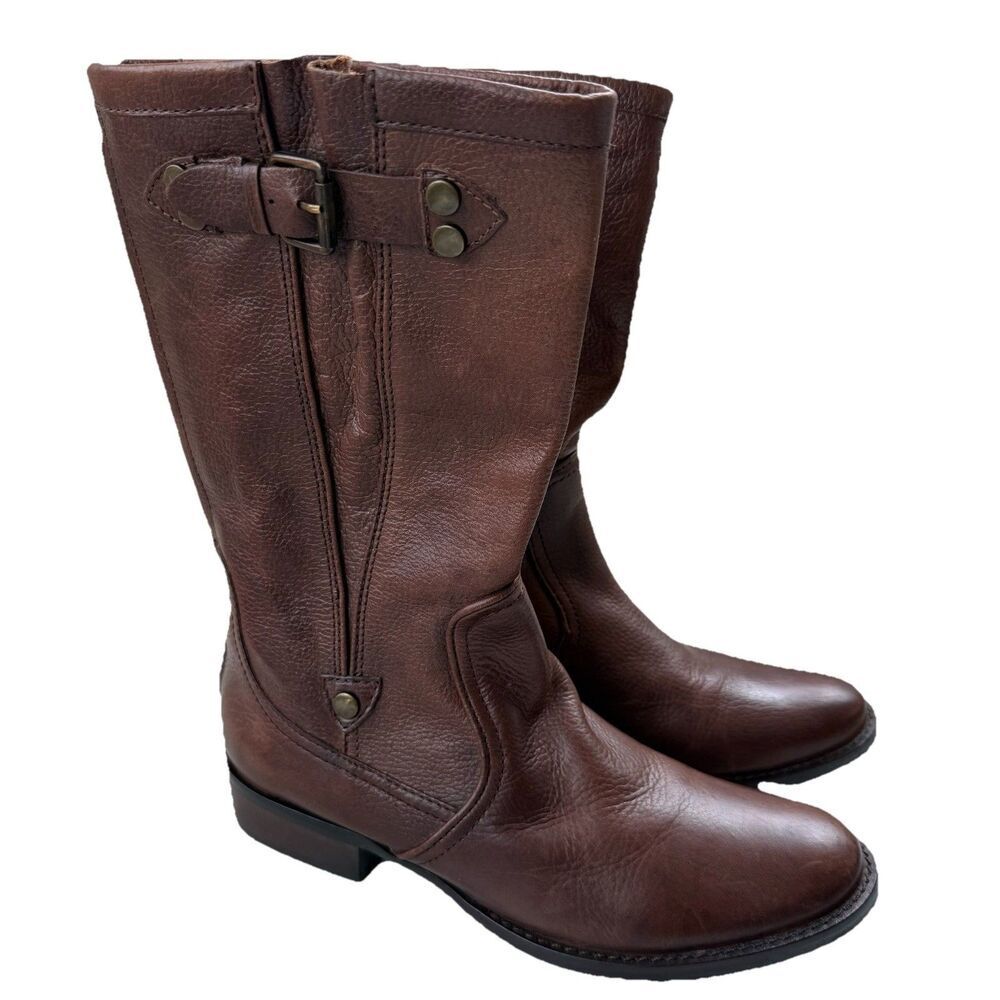 Matisse Womens Size 7M Brown Leather Stap Buckle Riding Boot Mid Calf